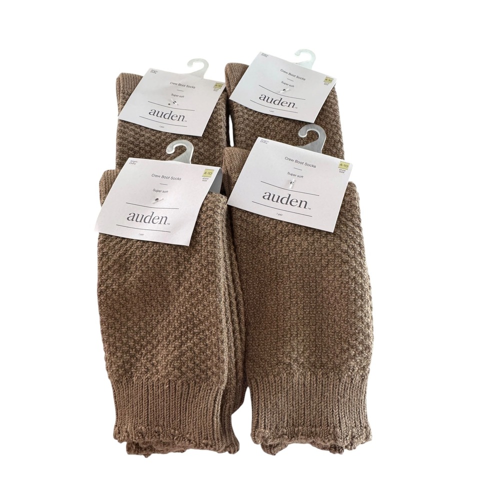 Auden Womens Super Soft Crew Boot Socks Brown Textured Knit 4 Pairs 4-10 NEW